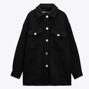 ZARA TEXTURED WEAVE OVERSHIRT - Black / M